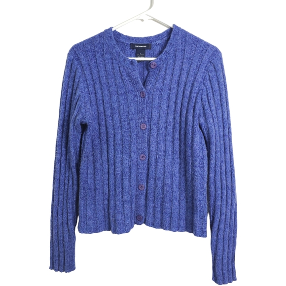 Indigo Wool Blend Chunky Ribbed Cardigan L The Limited - Picture 1 of 5